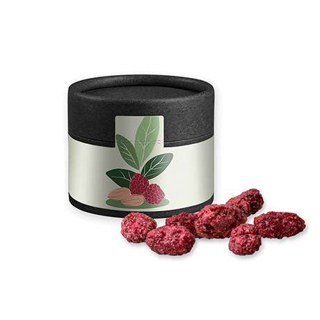 Gebrannte Mandeln Himbeere, ca. 40g, Kraftpapierdose Mini schwarz