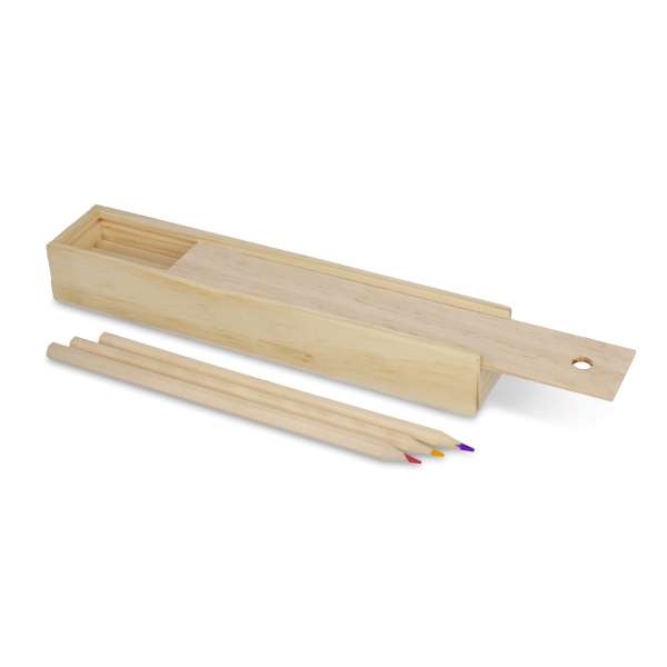 Buntstifte in Holzschiebeschachtel