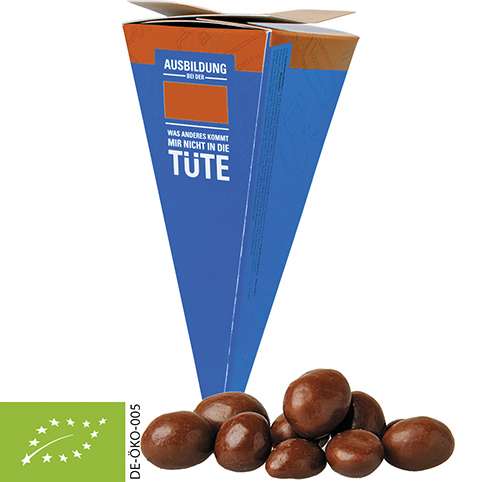 Bio Schoko-Erdnüsse, ca. 30g, Präsent-Pyramide