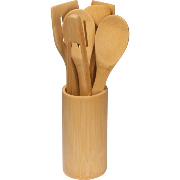 7 teiliges Kochbesteck-Set aus Bambus
