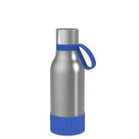 Flasche silber, Ring blau, Hülle blau