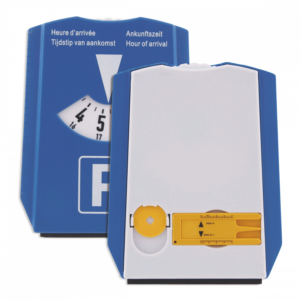 Parkscheibe mit Eiskratzer, Einkaufswagenmünzen und Reifenprofilprüfer