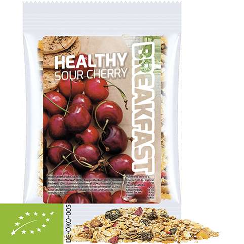 Bio Müsli Sauerkirsche, ca. 50g, Express Maxi-Tüte mit Etikett