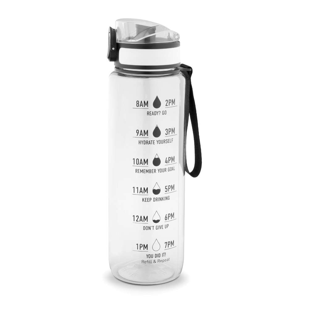 ERIKSSON Flasche aus recyceltem PET (100 % rPET) mit motivierenden Sprüchen und Zeitmarkierungen, di
