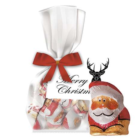 Mini Schoko-Weihnachtsmänner, ca. 35g, Express Flachbeutel mit Werbekarte