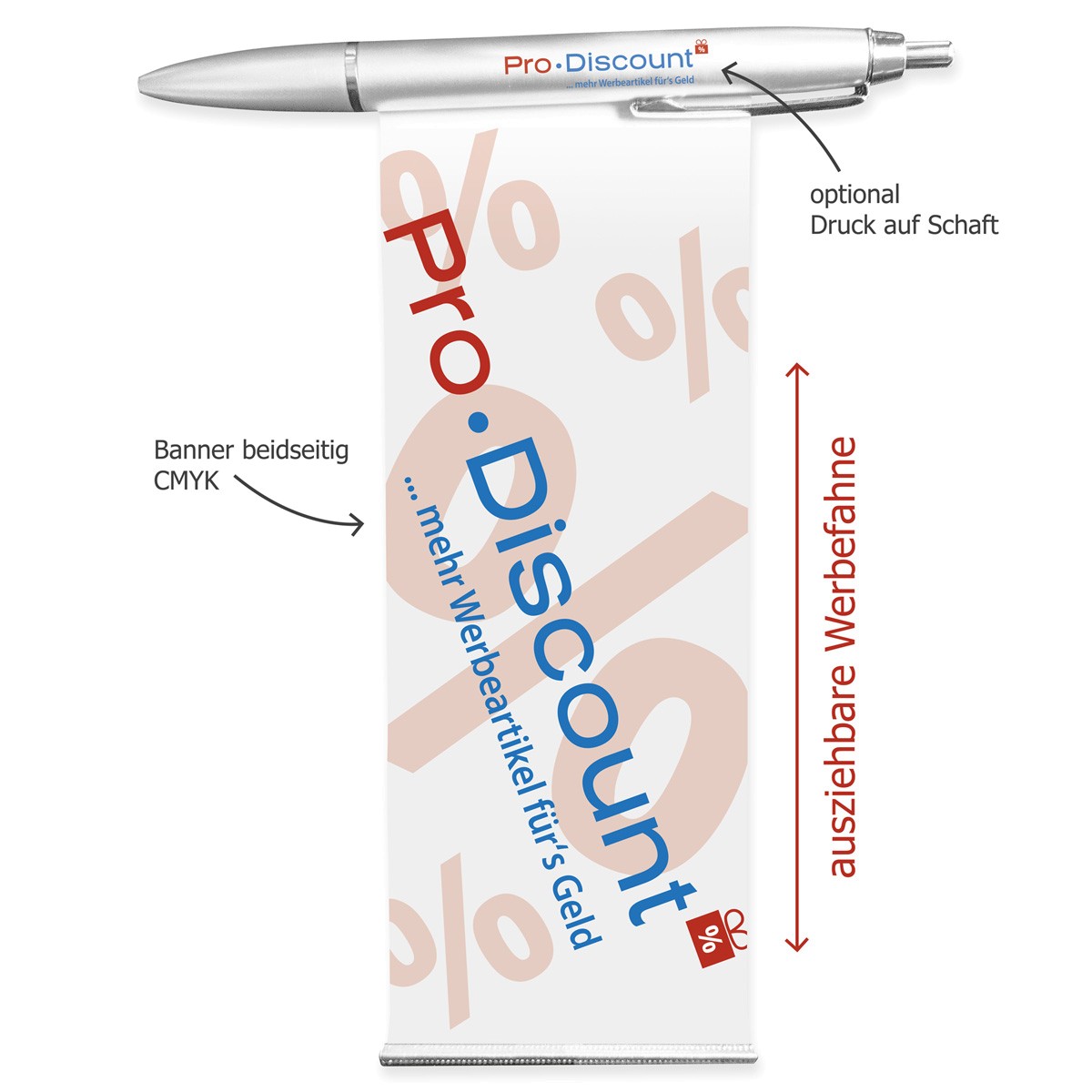 Banner-Kugelschreiber mit Druck auf Werbefahne