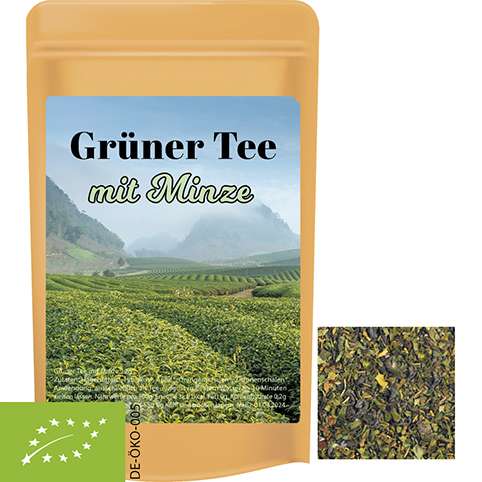 Bio Grüner Tee mit Minze, ca. 12g, Standbeutel Mini