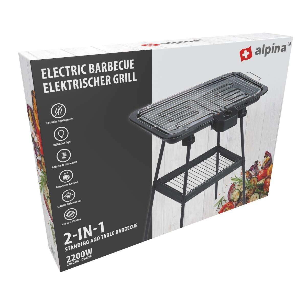 ALPINA BBQ Electric Grill 2200W 51x30cm