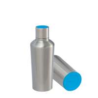 Flasche silber, Deckel cyan, Boden cyan