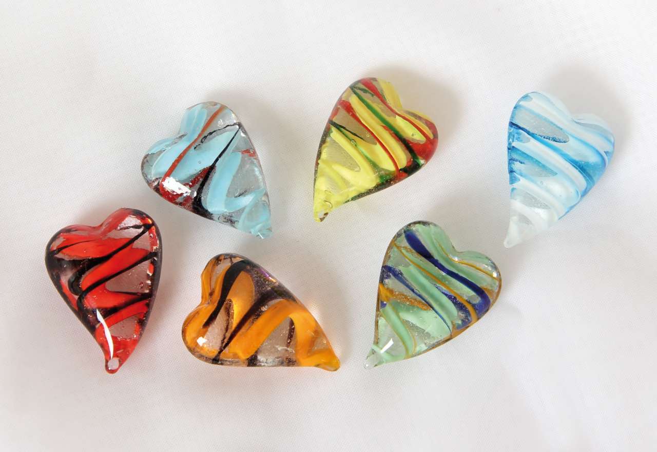 Glas-Herzen lang, 6-tlg.