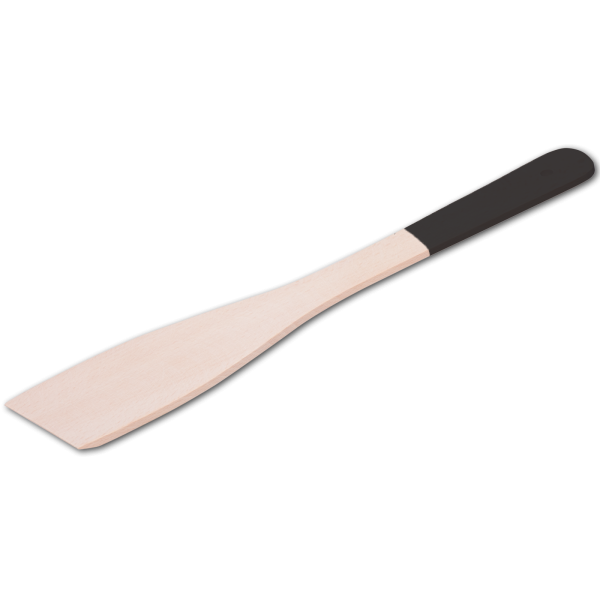 Pfannenwender, mit farbigem Griff, schwarz, aus Holz 28 cm