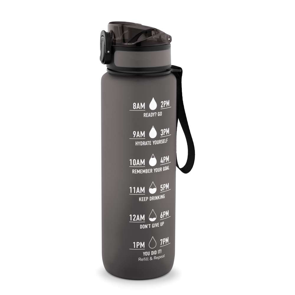 ERIKSSON Flasche aus recyceltem PET (100 % rPET) mit motivierenden Sprüchen und Zeitmarkierungen, di