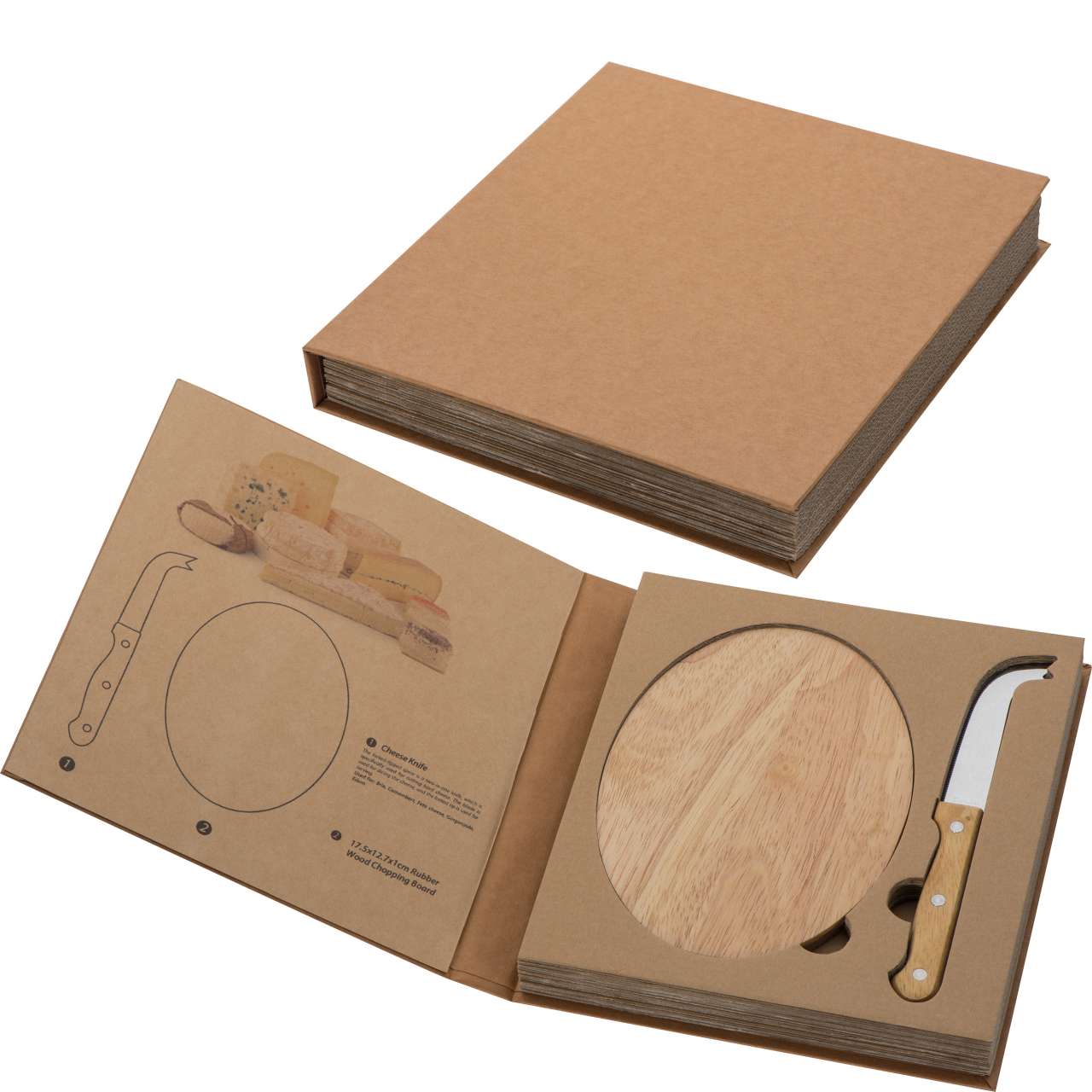 Käseset mit Holzbrettchen und Käsemesser