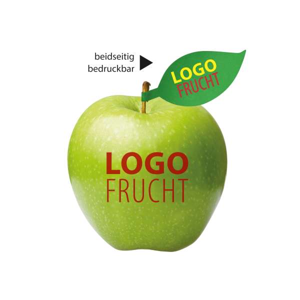 LogoFrucht Apfel grün mit Apfelblatt 4c
