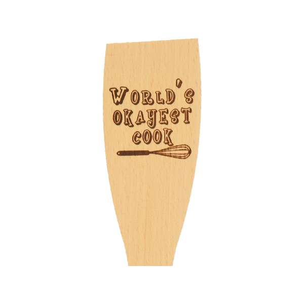 Pfannenwender mit Spruch 'World's okayest cook' aus Holz 30 cm