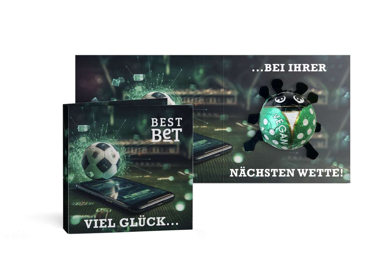 Glücksäfer vegan in Werbekarte