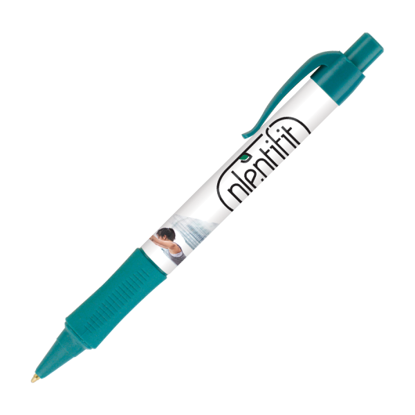 KEA Kugelschreiber mit Griffzone und farbigen Akzenten mit 4c-Druck all over