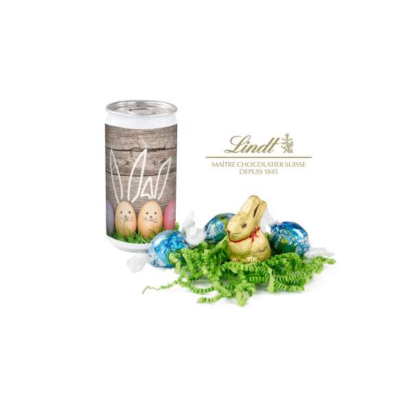 Geschenkartikel / Präsentartikel: Lindt-Oster-Überraschung, Das Nest in der Dose - Etikett