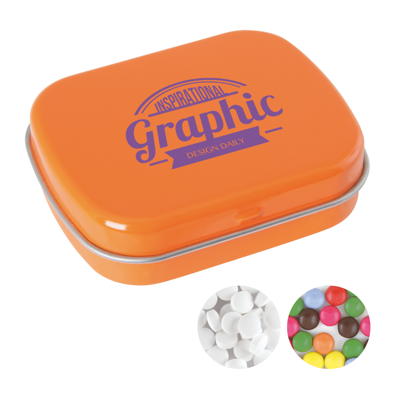 Scharnierblechdose mit ca. 25 gr. Minties TAMPONDRUCK