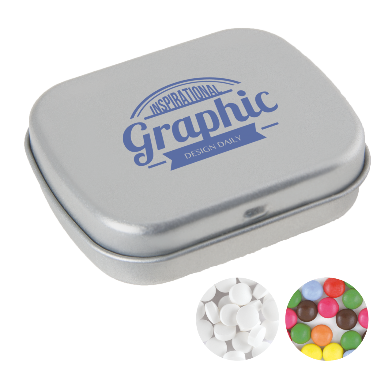 Scharnierblechdose mit ca. 25 gr. Minties TAMPONDRUCK