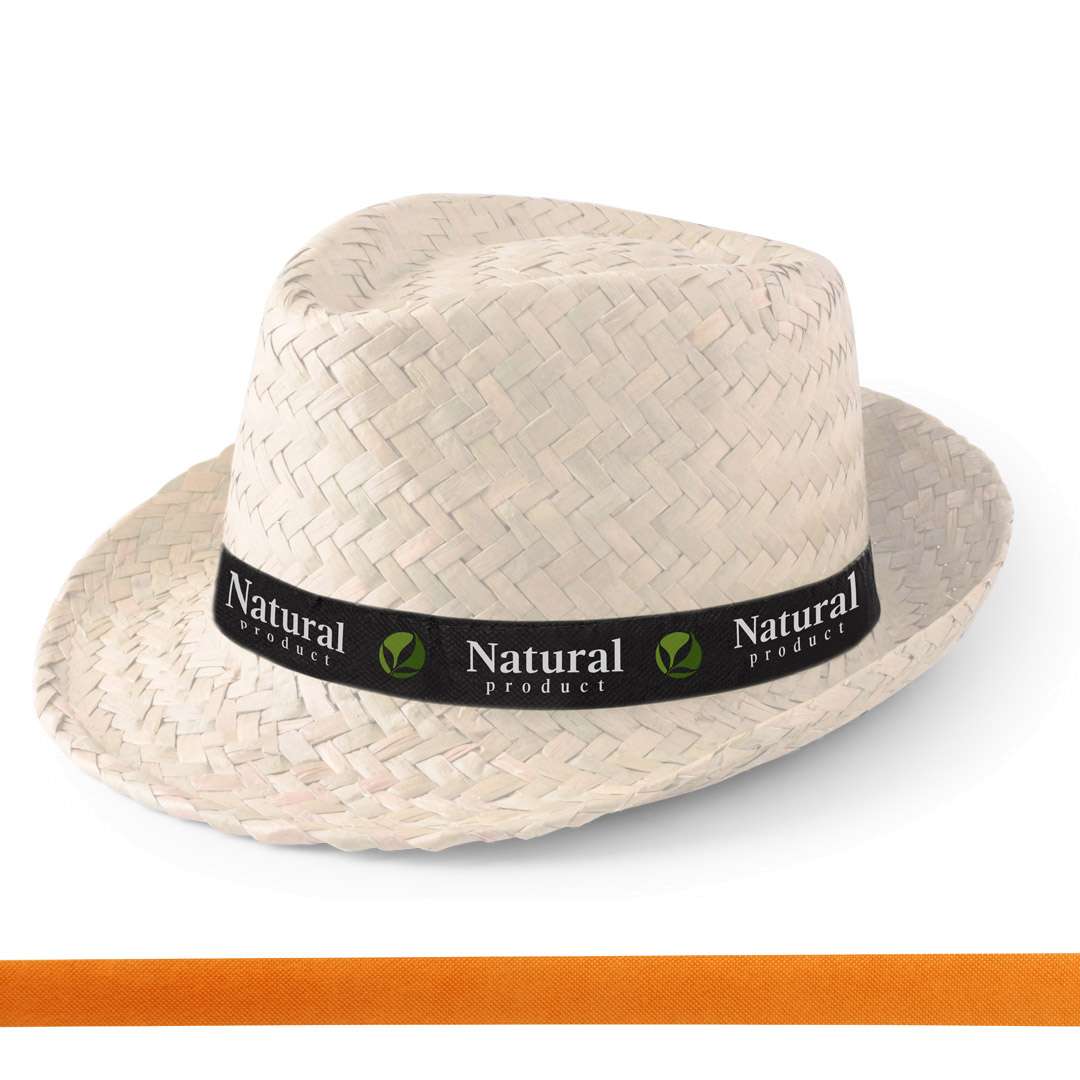 Strohhut Zelio (weiss) mit bedrucktem Hutband