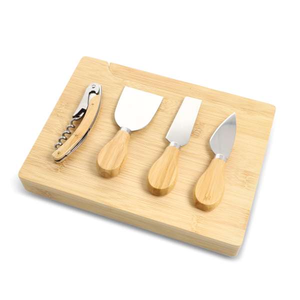 4er-Set für Käse und Wein aus Bambus