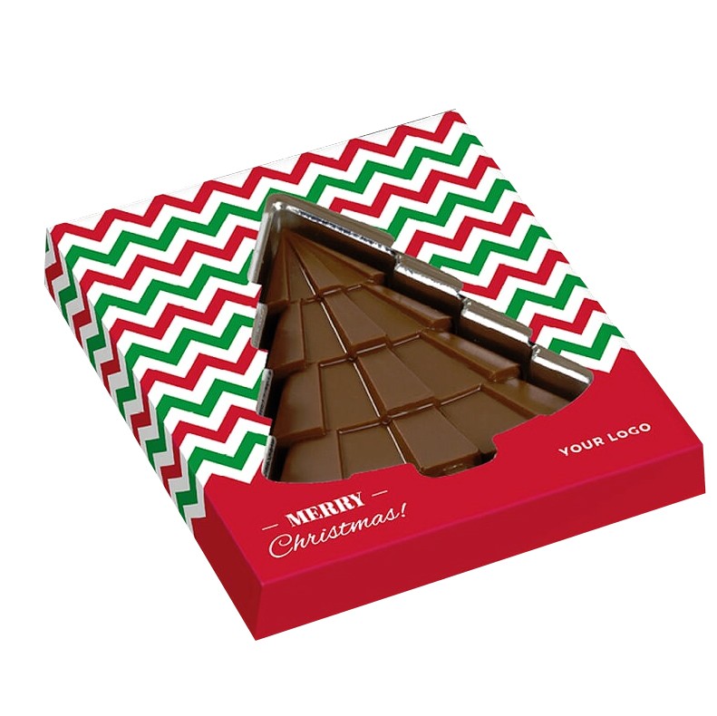 Schokoladen-Weihnachtsbaum in bedrucktem Schuber