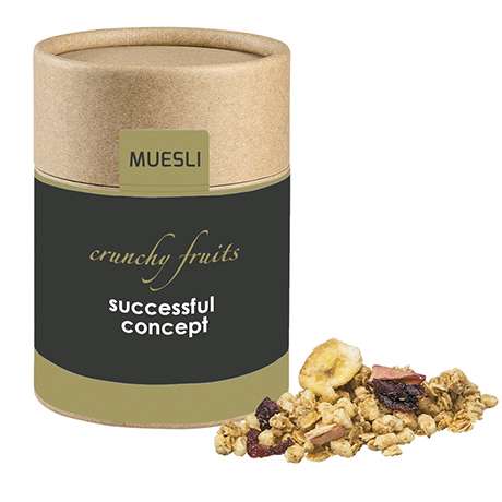 Müsli Knusper Früchte, ca. 50g, Kraftpapierdose Midi