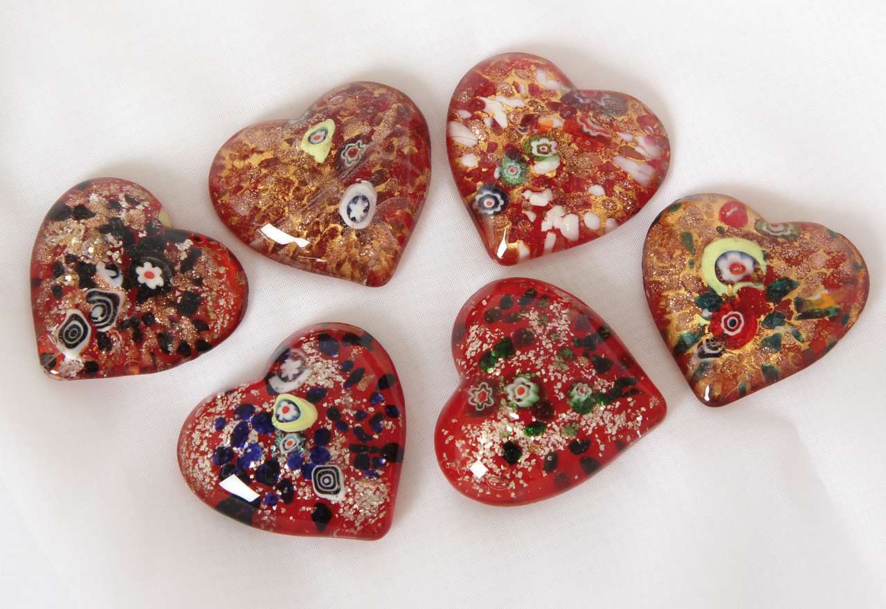 Glas-Herzen groß mit Blumen, 6-tlg.