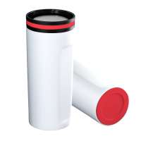 Becher weiß, Ring rot, Boden rot