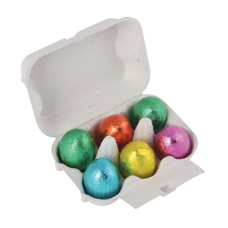 Eierkarton 9,5 x 7 x 4 cm, gefüllt mit 6 Ostereiern