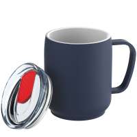 Becher blau, Deckel rot