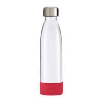 Flasche transparent, Hülle rot
