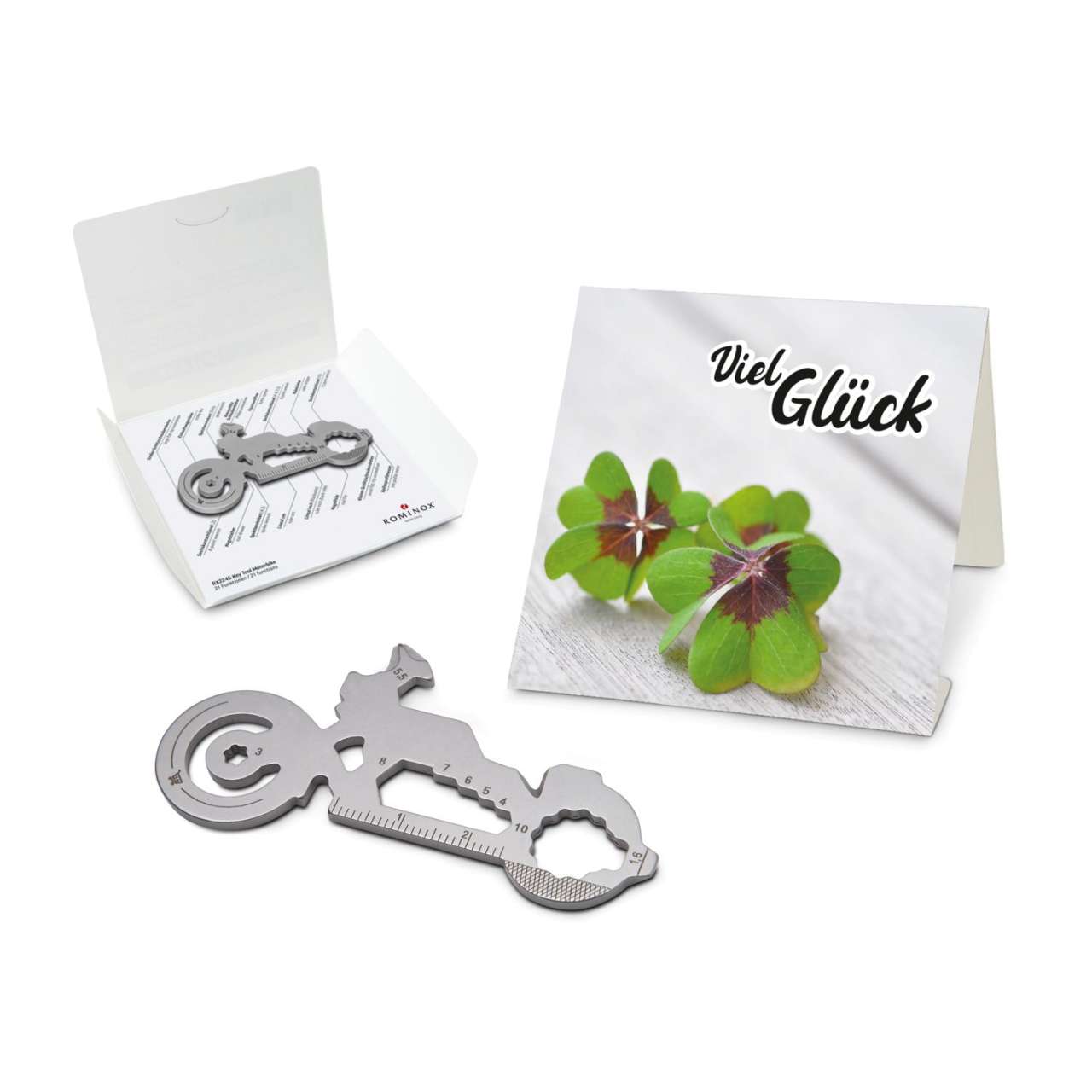 Geschenkartikel: ROMINOX® Key Tool Funktionen) im Motiv-Mäppchen Viel Glück