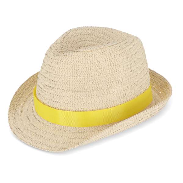 Pflanzlicher Strohhut mit farbigem Band