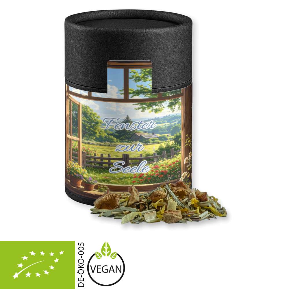 Bio Kräutertee Seelenwohl, ca. 27g, Kraftpapierdose Midi schwarz