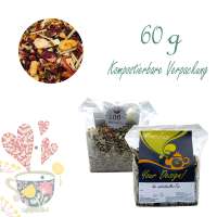 Kompostierbarer Zellglas-Beutel, Geprägtes Verschluss-Siegel aus Zuckerrohrpapier. Komplett abbaubar. Inhalt 60 g