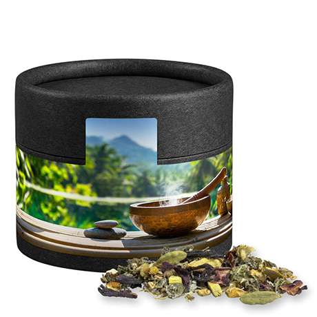 Ayurveda Relax-Tee, ca. 18g, Biologisch abbaubare Eco Pappdose Mini schwarz