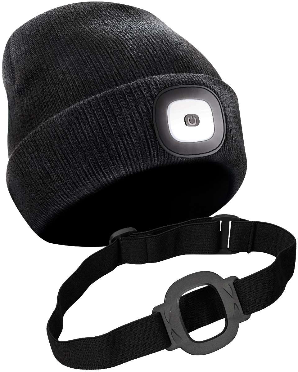 Beanie-Strickmütze mit herausnehmbarem LED-Licht und Stirnband