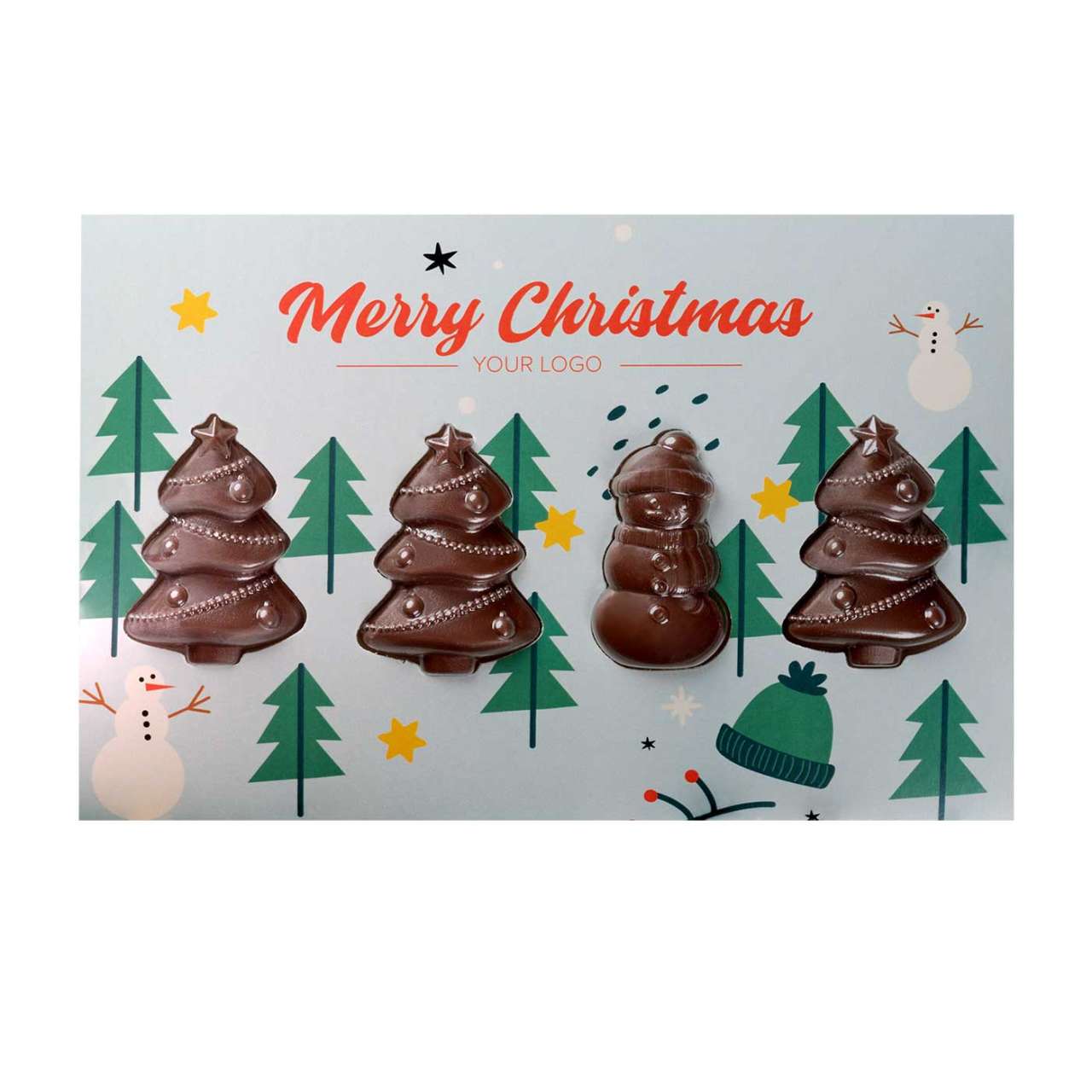 WEIHNACHTSKARTE MIT SCHOKOLADE-WEIHNACHTSBÄUMEN