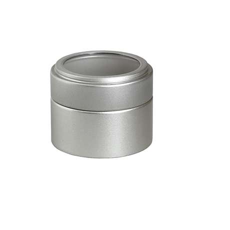 Verpackung, Metalldose Mini mit Sichtfenster silber